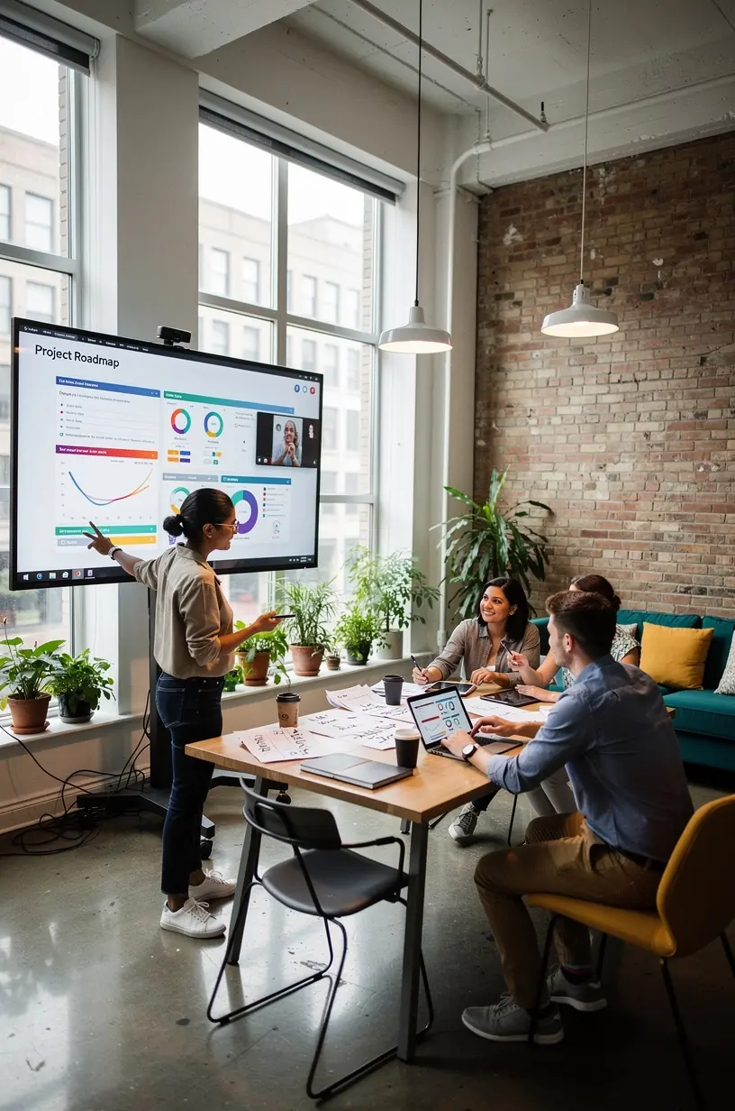 Students collaborating on tablets in a bright, tech-enabled study space within a local district